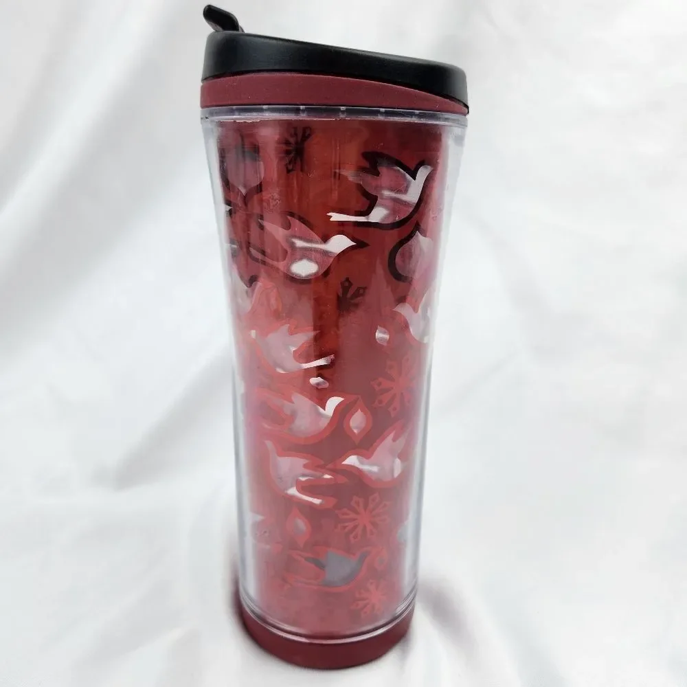☕️Starbucks 2008 Holiday Red Dove & Snowflake 12oz Travel Tumbler